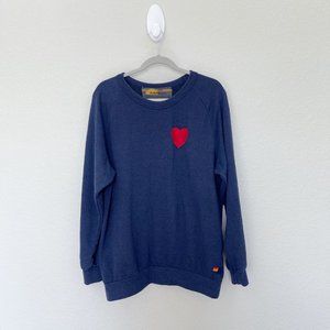 Aviator Nation Blue Embroidered Heart Pullover Crewneck Sweatshirt Womens XXL
